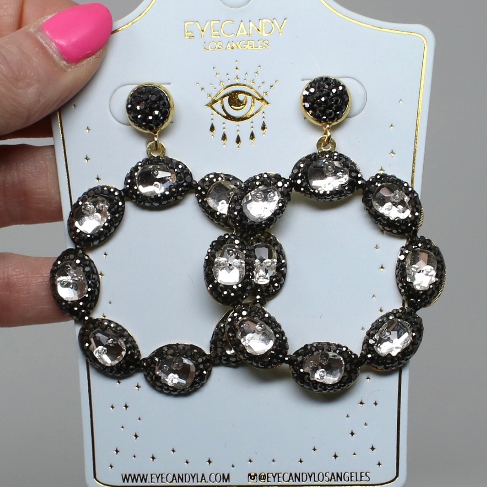 EyeCandy LA Statement Crystal Skulls Surrounded by Hematite Stones‎ Earrings